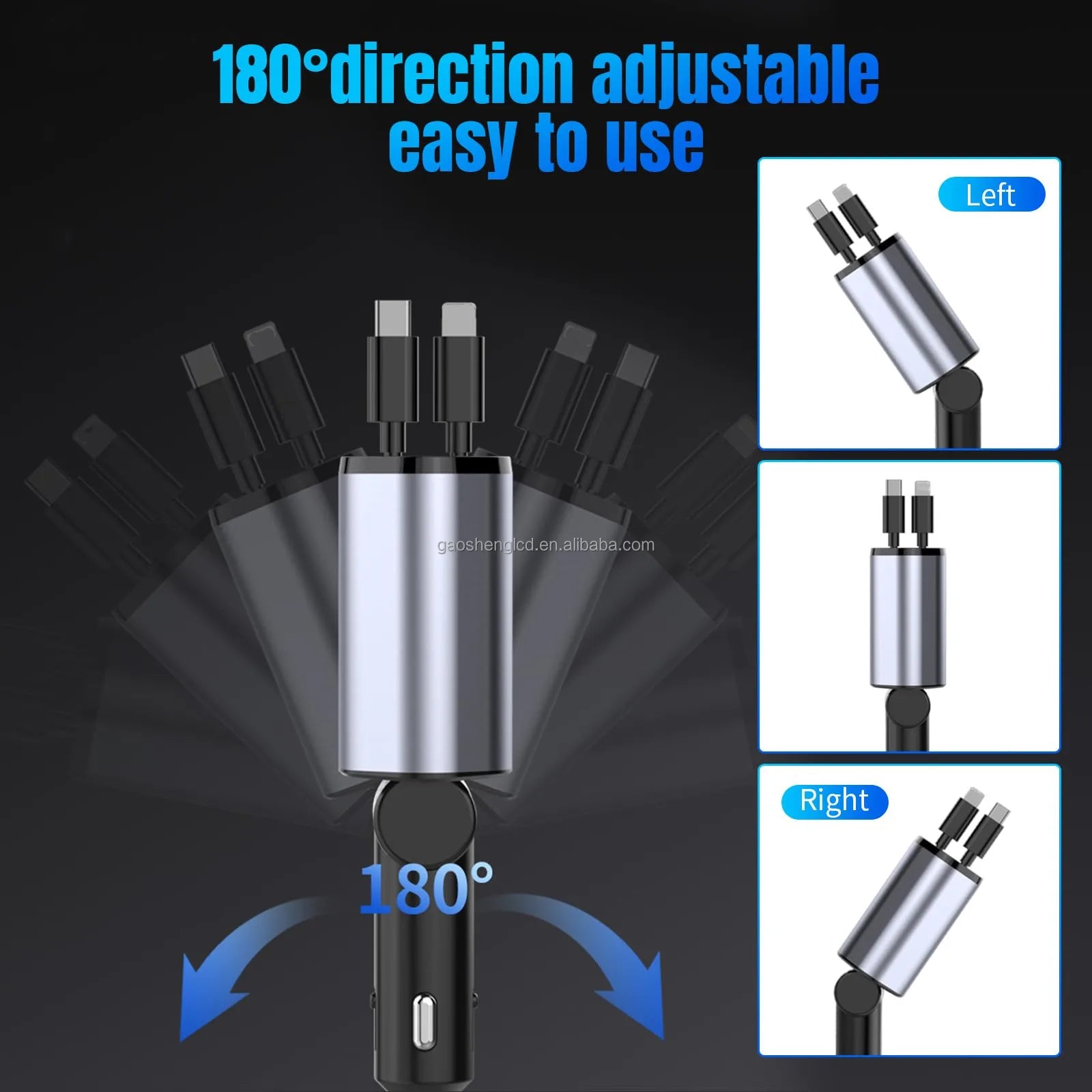 4-in-1 Retractable Fast Car Charger – Dual Cable & USB Charging
