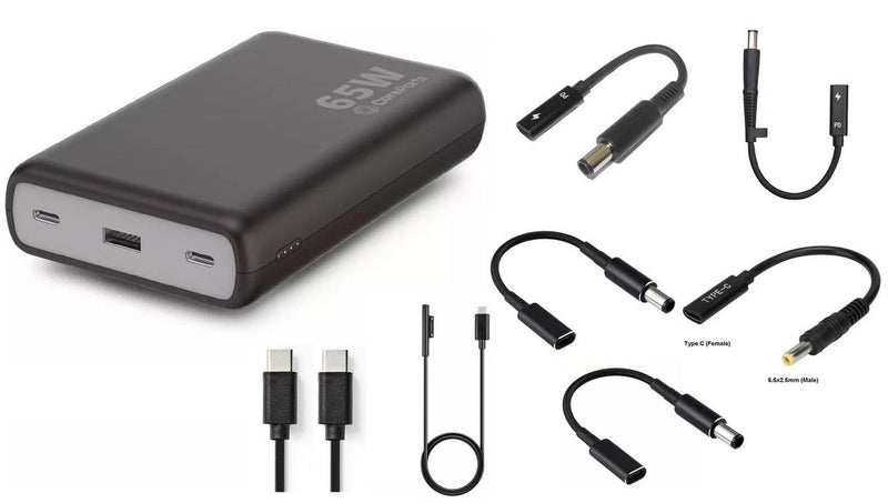 CoreParts 20.000 mAh 65W laptop-powerbank med adaptere