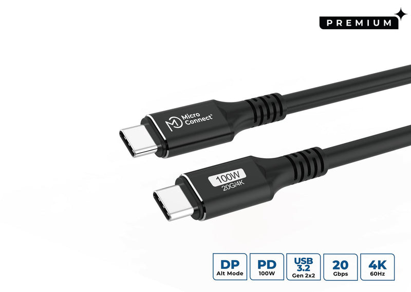 MicroConnect USB-C til USB-C kabel 2 m – 100 W / 20 Gbit/s